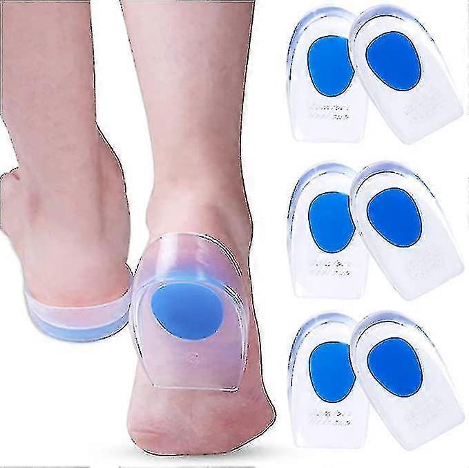 Yuzee 3 Pair Gel Heel Cups Plantar Fasciitis Inserts - Silicone Gel Heel Pads For Heel Pain, Bone Spur & Achilles Pain