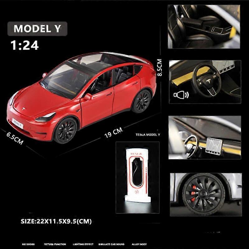 Redkid 1:24 Tesla Model S MODEL 3 Y Alloy Car Model Diecast Metal Toy Vehicle Car Model Simulation Collection Sound and Light Kids Gift Model Y Red