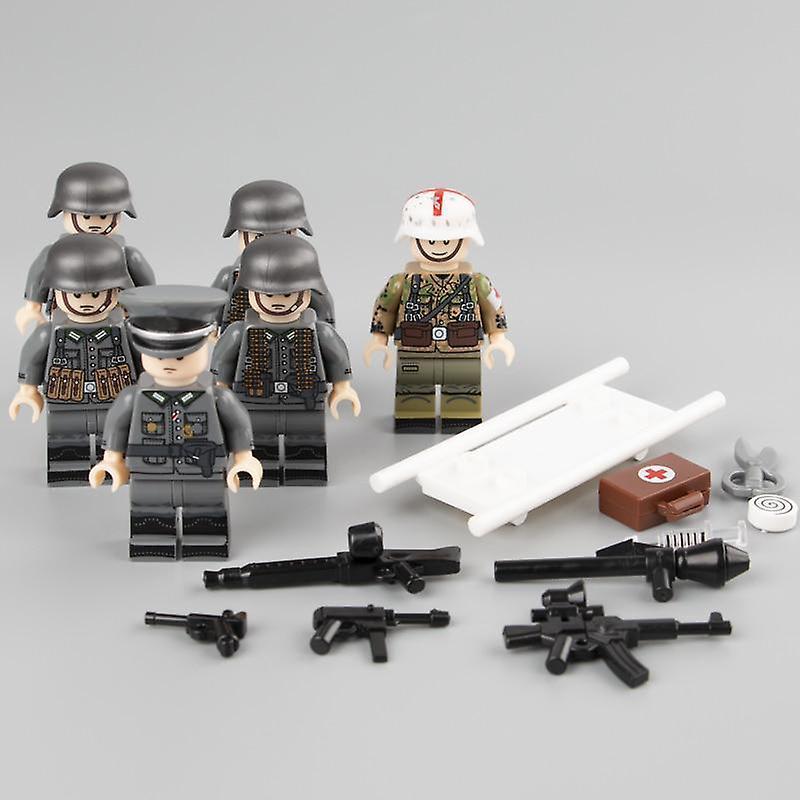 YM Studio MOC 6Pcs/Lot WW2 Military Army Soldier Figures Building BlockS