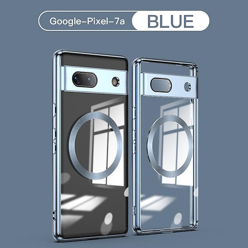 Fongwan Magsafe Clear Case Compatible With Google Pixel 7a, Soft Tpu Plating Shockproof Protective Cover Blue For Google Pixel 7A