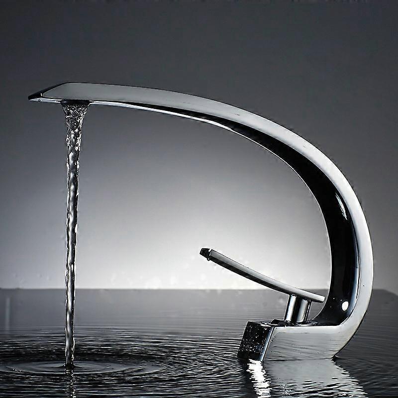 Shindat Basin Faucet, Single Hole Basin Mixer Tap, Modern Chrome Brass Bathroom Faucet, Hot and Cold Water Available