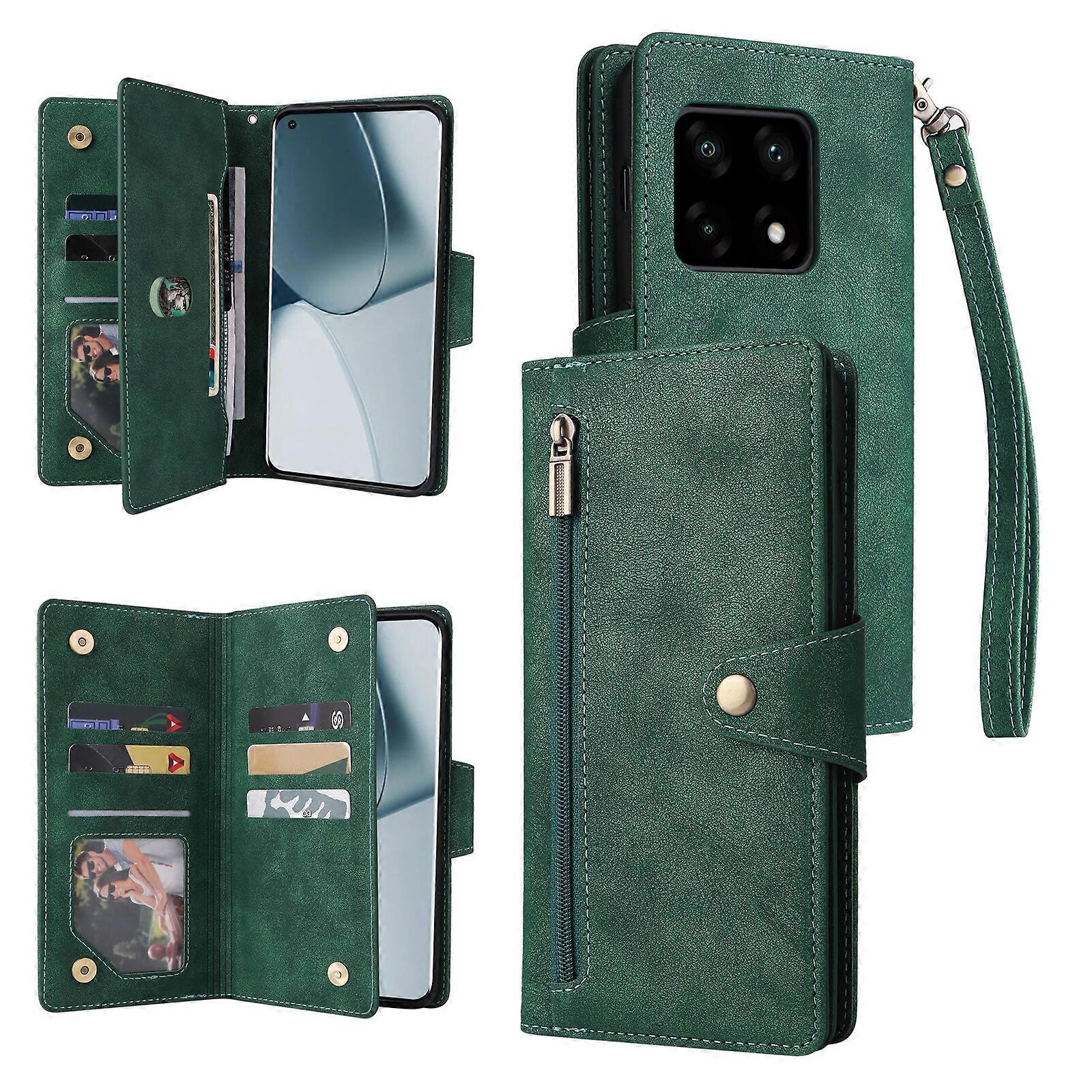 Foxdock Compatible with OnePlus 10 Pro 5G Case PU Leather Magnetic Flip Zipper Card Holder Wallet Cover Green