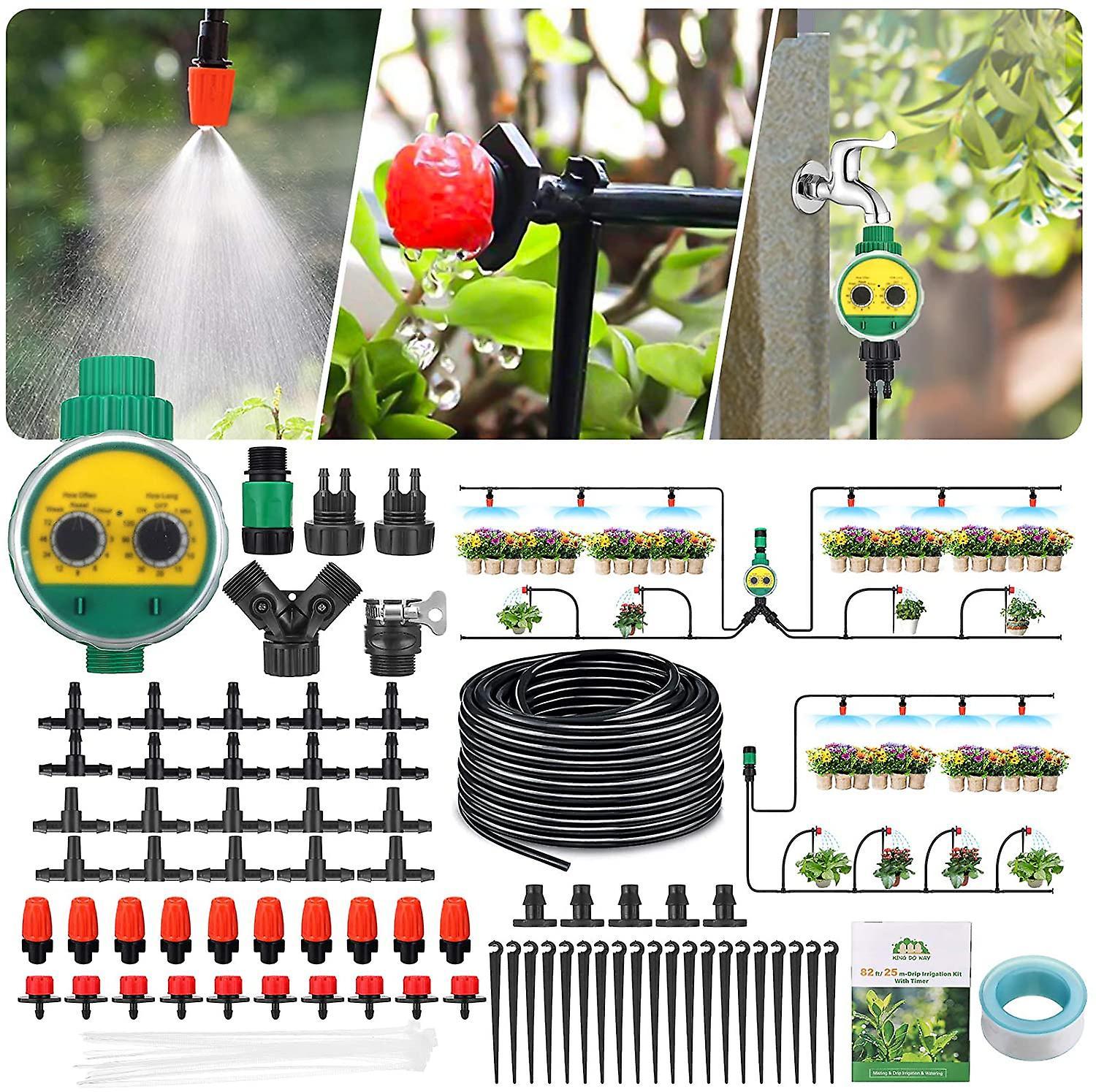 Usiful Drip Irrigation Kit With Timer 82ft/25m, Dripper Automatic Irrigation System For Garden Greenhouses, Flower Beds, Patios, Lawns