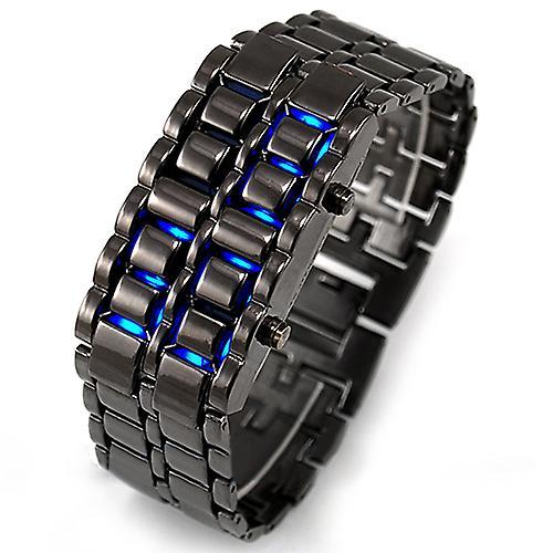 Yirepny Men\\'s Women\\'s Lava Stainless Steel LED Digital Quartz Bracelet Watch Wristwatch Blue LED Black Bracelet