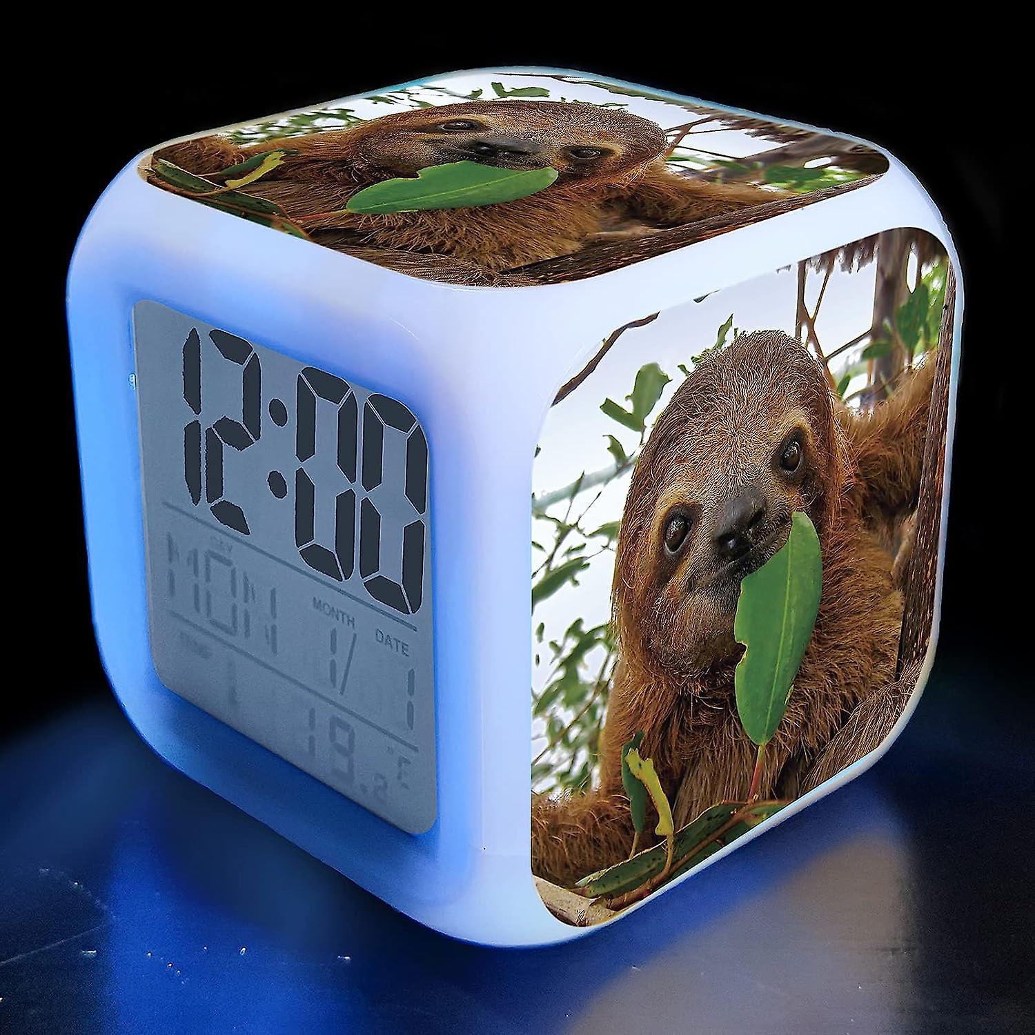 Paris Alarm Clock for Kids 7 Color Changing Night Light Bedside Wake Up Clock Pairs Eiffel Tower Alarm Clock for Girls Bedroom Decor Sloth Theme