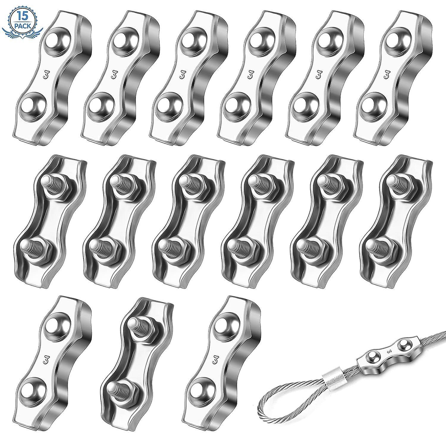 Lyun 15pcs M3 Wire Ropes Cable Clamp 2-post Cable Clamps Clips Durable Duplex Wire Rope Clips Clamps Heavy Duty Stainless Steel Duplex Bolt Cable C...