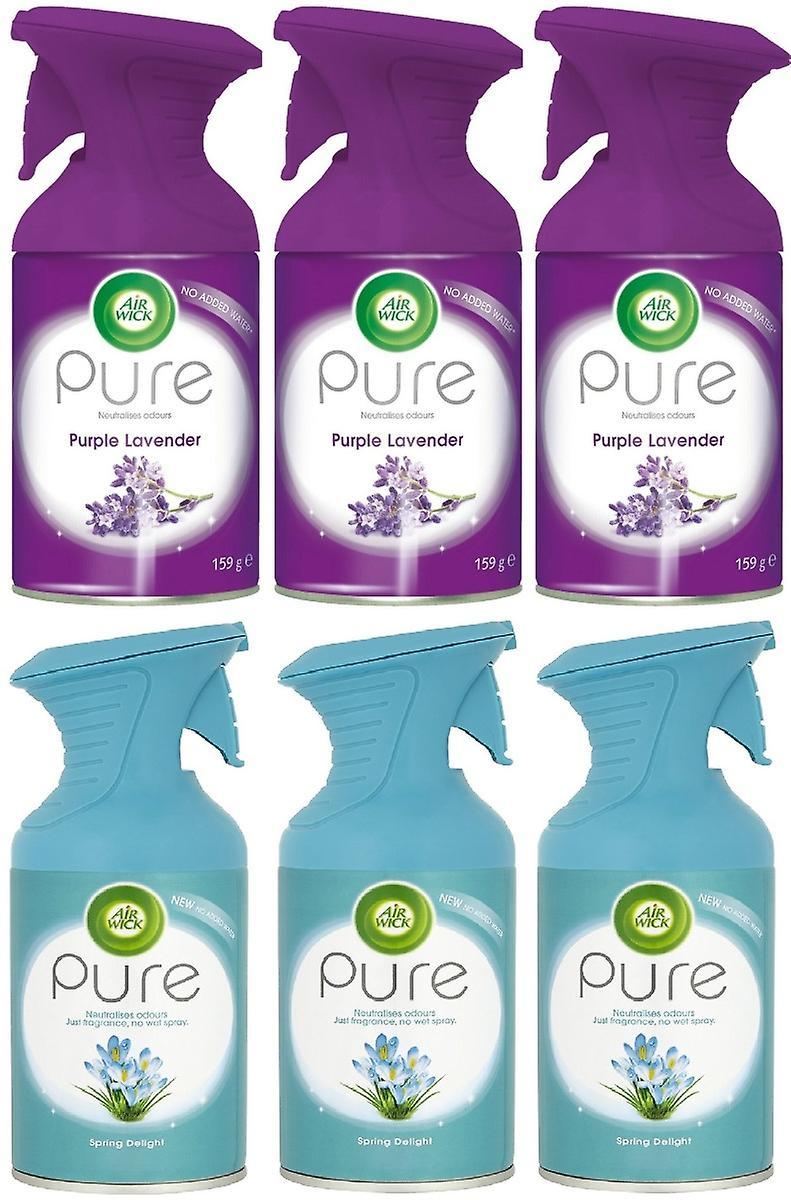 6 x 250ml Air Wick Pure Air Freshner Spray - Purple Lavender & Spring Delight