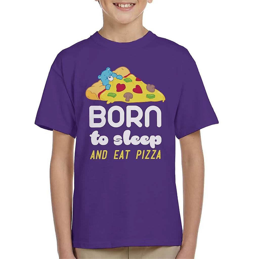 Care Bears Bedtime Bear Born To Sleep And Eat Pizza Kid's T-Shirt Purple Large (9-11 yrs)