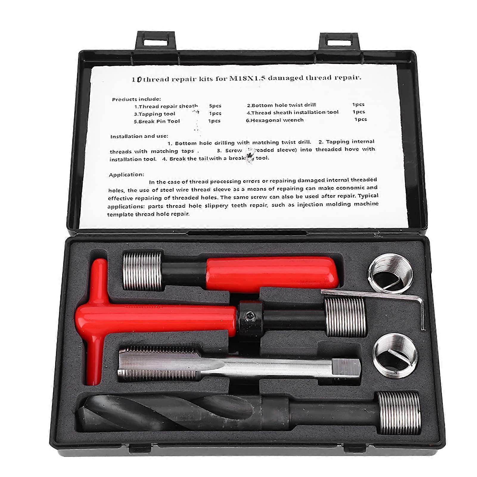 Moselota M18x1.5 Thread Repair Kit, Stainless Steel Drill Helicoil Repair Kit, Metric Thread Repair Insert Kit for Damaged Thread and Auto Repairing