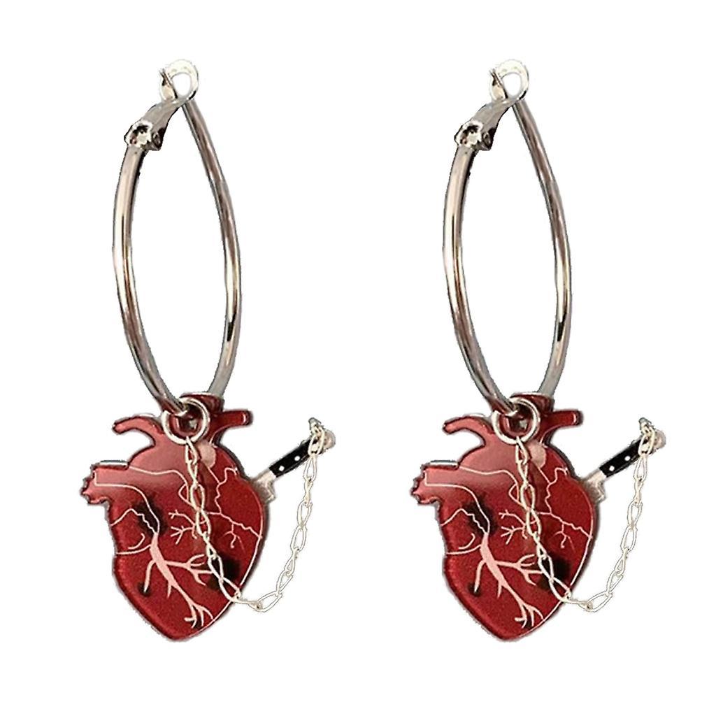 unbrand Heart Knife Charm Stud Earring Statement Jewelry Fashion Punk Hoop Earring