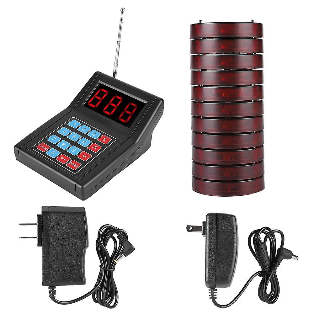 Wireless Queue Calling System Pager for Restaurant - US Plug (1-for-10, 1.5km Connection)