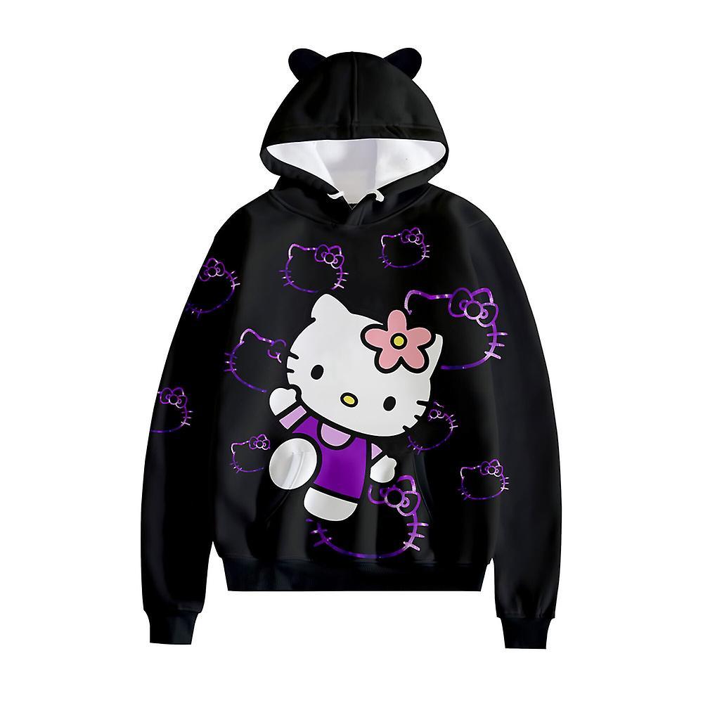 Waytogo Hello Kitty Theme Long Sleeve Hooded Sweatshirt Loose Winter Fall Hoodie Kids Fans Gift M