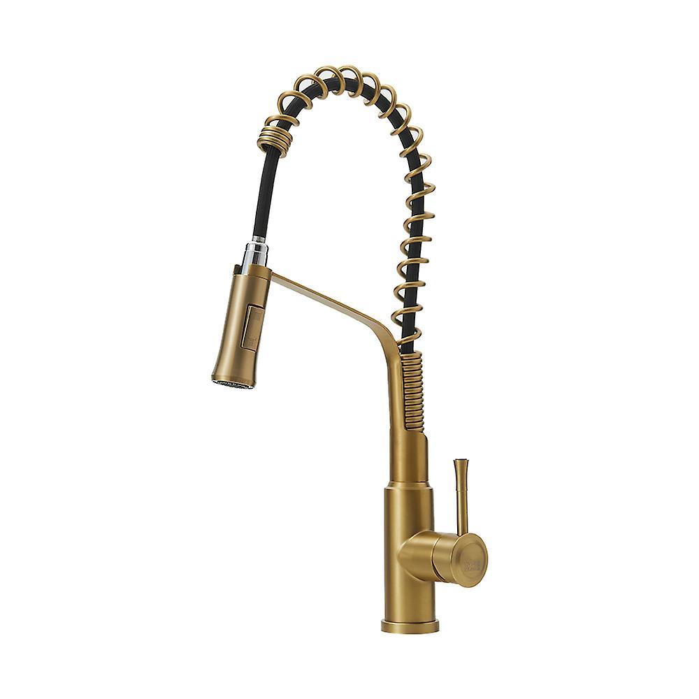 Living And Home Brushed Gold Modern Single Lever Kitchen Pull Down Faucet