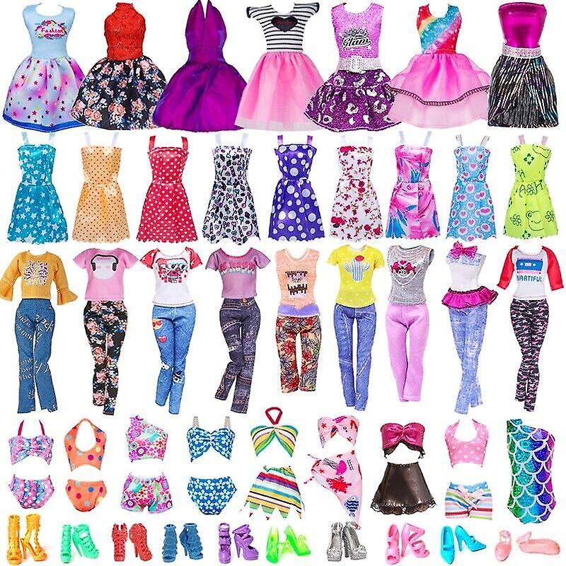 Bestdaily 32pcs Barbie Doll Clothes Tops Pants Dresses Shoes Set Fashion Party Accessories Kids Girls Toy Gifts