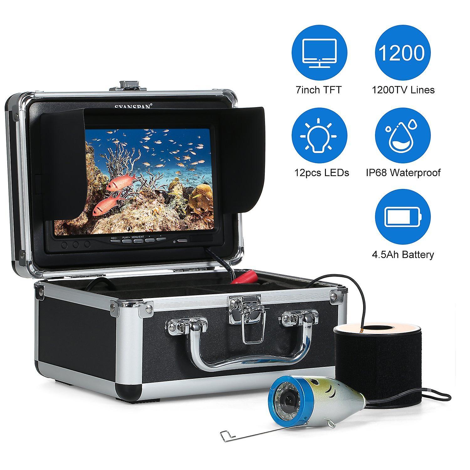 SYANSPAN Underwater Fishing Camera Fish Finder with 12LEDs 7Inch/9Inch LCD Display 15M/30M/50M Cable IP68 Wat 7 inch screen x 30M cable