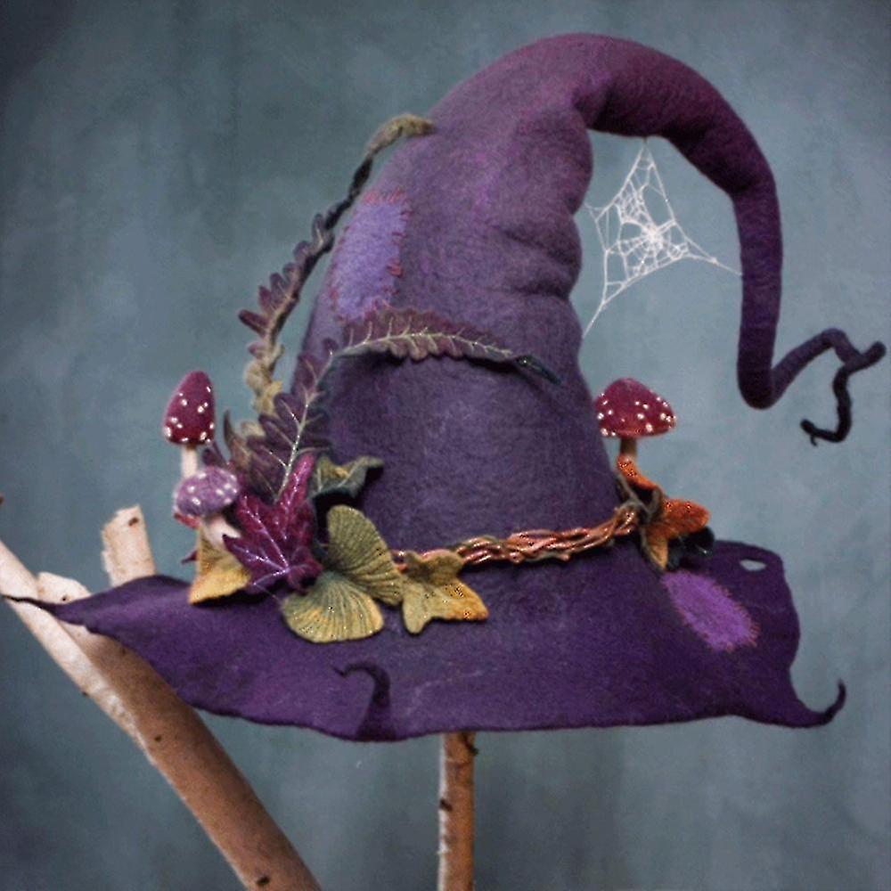 Xixi Halloween Felt Witch Hat Women Masquerade Party Cosplay Costume Adjustable Retro Witch Hat Fancy Dress Up Props Purple