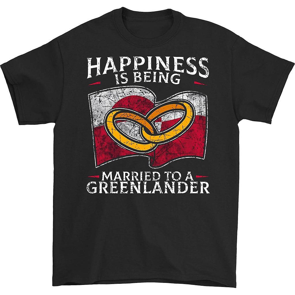 HISHARK Happiness is being married to a greenlander t-shirt Black M