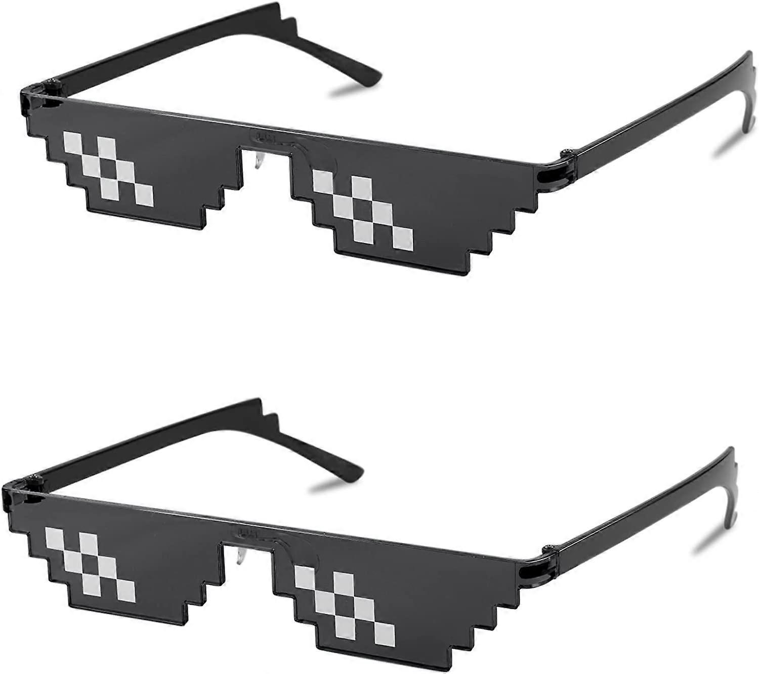 Baicccf Heytea 2PACK Thug Life Sunglasses Funny Pixelated Mosaic Gamer Glasses Party Disco Cool B2876-F2