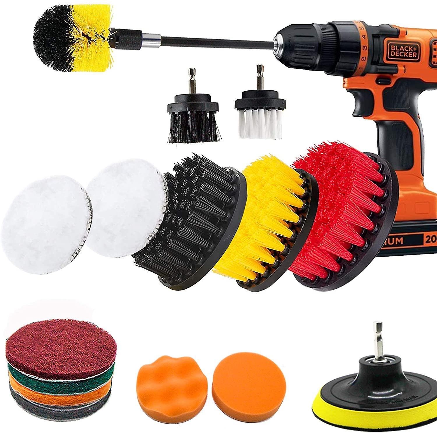 Almi Drill Brush And Scrub Pads Cleaning Sets With Extension Bar Nylon Drill Powered