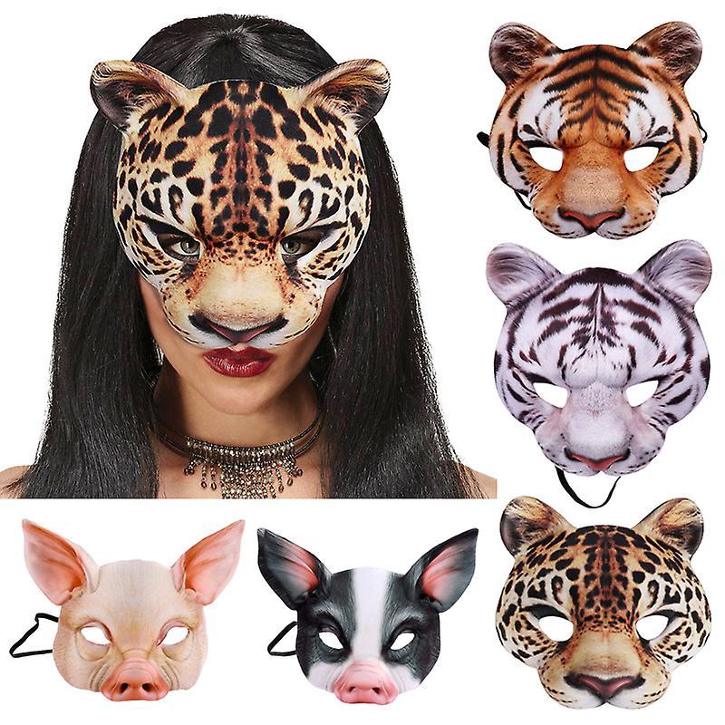 Unitoney 3d Animal Mask Halloween Masquerade Ball Masks Tiger Pig Half Face Mask Party Carnival Fancy Dress Costume Props 3D Animal mask H