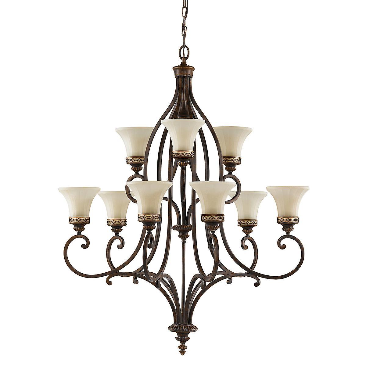 Drawing Room 9 Light Multi Arm Chandelier Walnut Finish E27