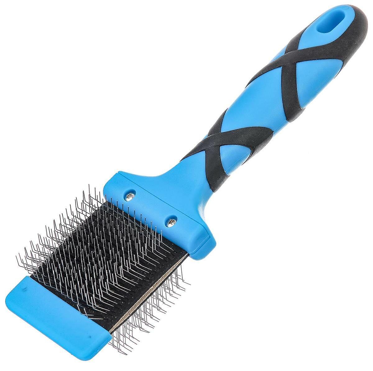 Groom Professional Double-Sided Flexible Slicker Dog Brush for Dematting Blau Firm