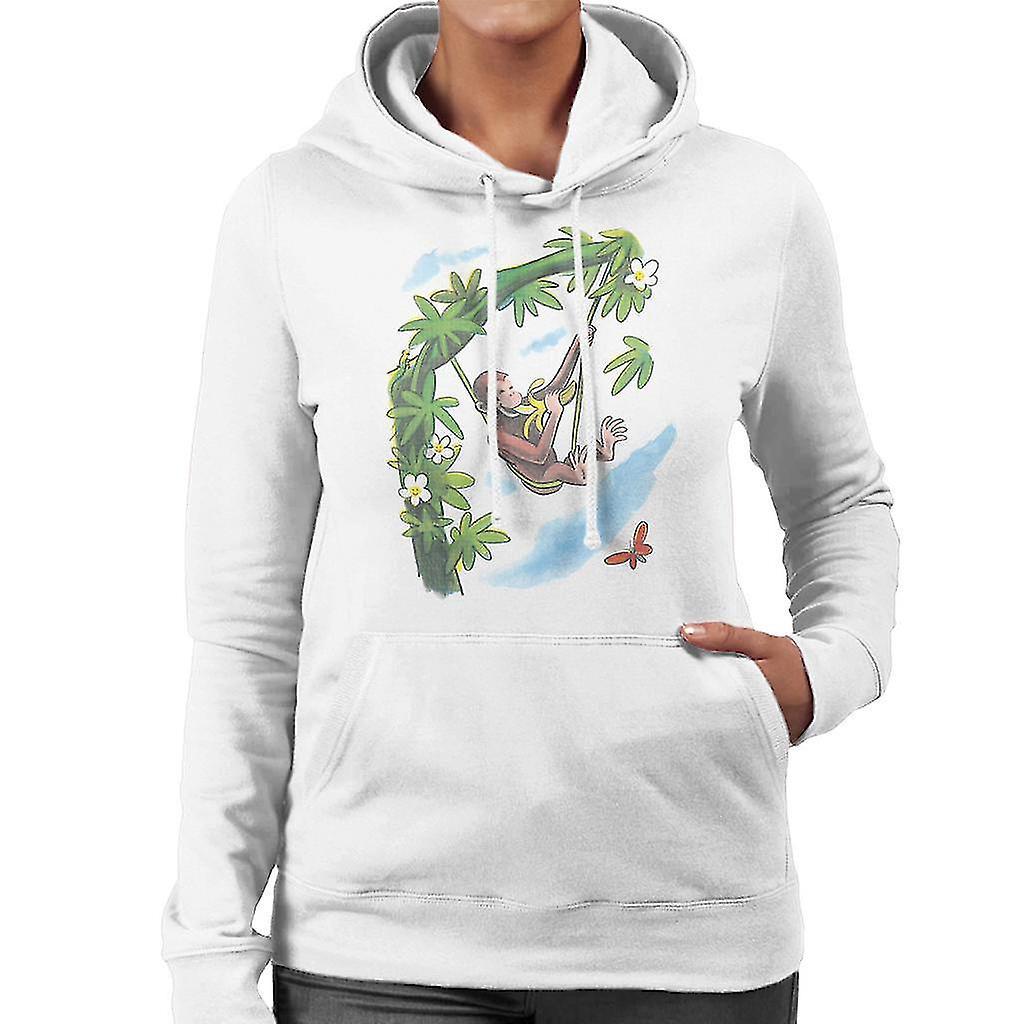 Curious George Vine Hammock And Banana Women's Hooded Sweatshirt White Large