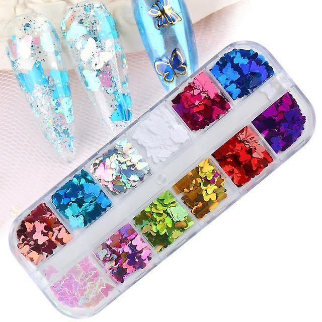 Slowmoose Holographic, Butterfly Design- 3d Glitter Sticker For Nail Art 12grid DHD