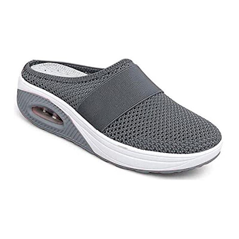 unbrand Women's Slip-On Walking Shoes with Air Cushion Shock-proof Mesh Upper Platform Loafers Breathable Dark Gray 39