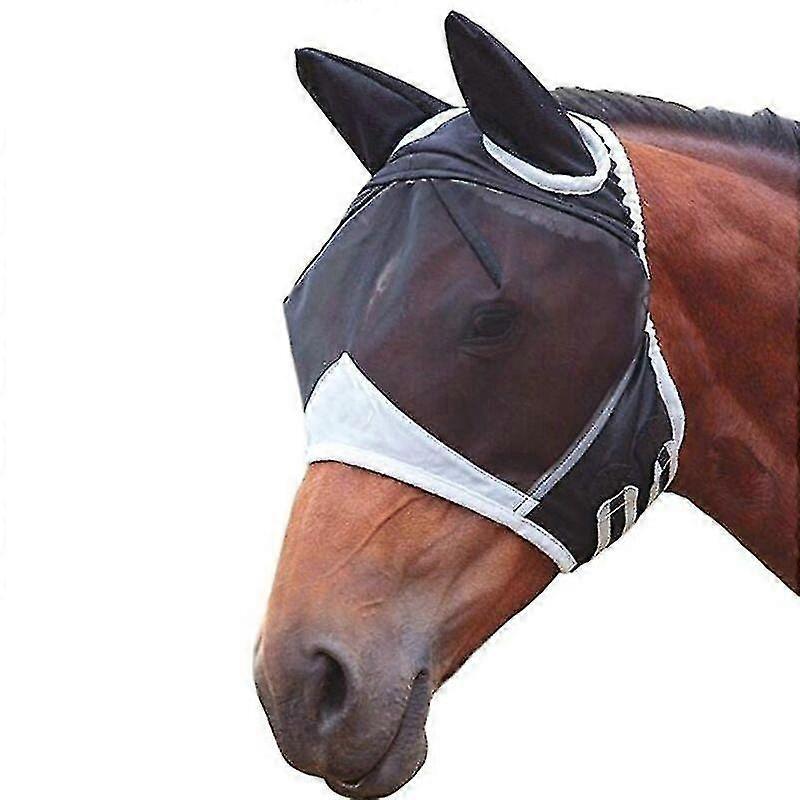 Phwj Petit masque respirant en velcro noir pour chevaux Velcro blanc + noir (taille M) Couvre-chef anti-moustiques et anti-insectes pour chevaux Ma...