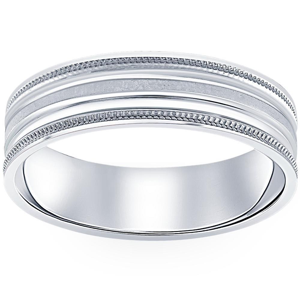 Pompeii3 6MM Flat Comfort Fit Mens Wedding Ring in 10k White Yellow Rose Gold or Platinum 8.5