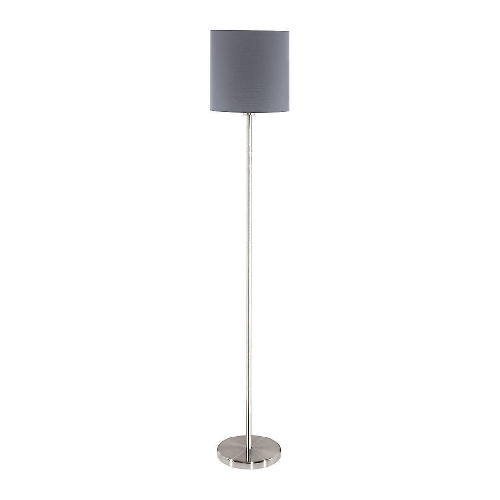 Eglo Lighting Pasteri 1 Light Floor Lamp Satin Nickel with Grey Fabric Shade, E27