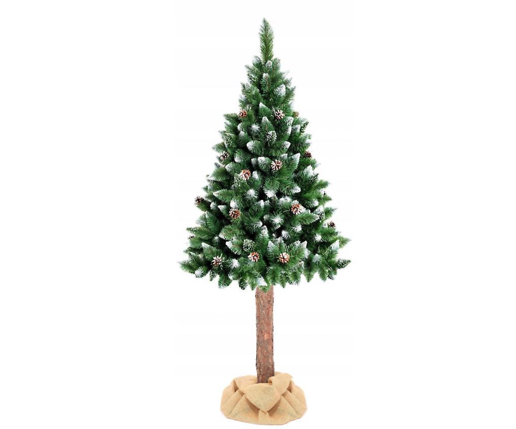 Viking Choice Artificial Christmas tree 220 cm - with snow and pine cones and wooden trunk Green Kerstboom - natuurlijke stam -