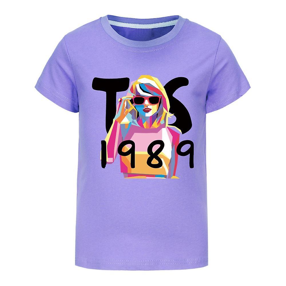 Bestdaily Taylor Swift 1989 T-Shirt Printed Kids Boys Girls Short Sleeve Crew Neck Tee Tops Swiftie Fans Concert Gifts Purple 9-10 Years