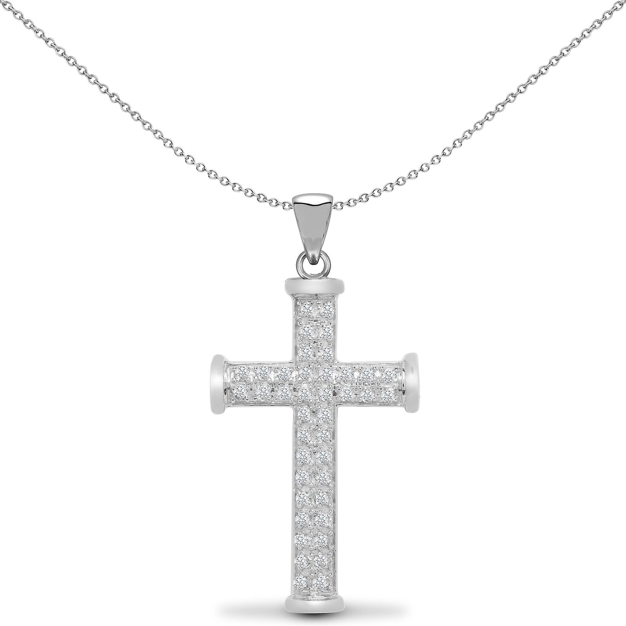 9ct White Gold  0.25ct Diamond Collared Cross Pendant - 9X072