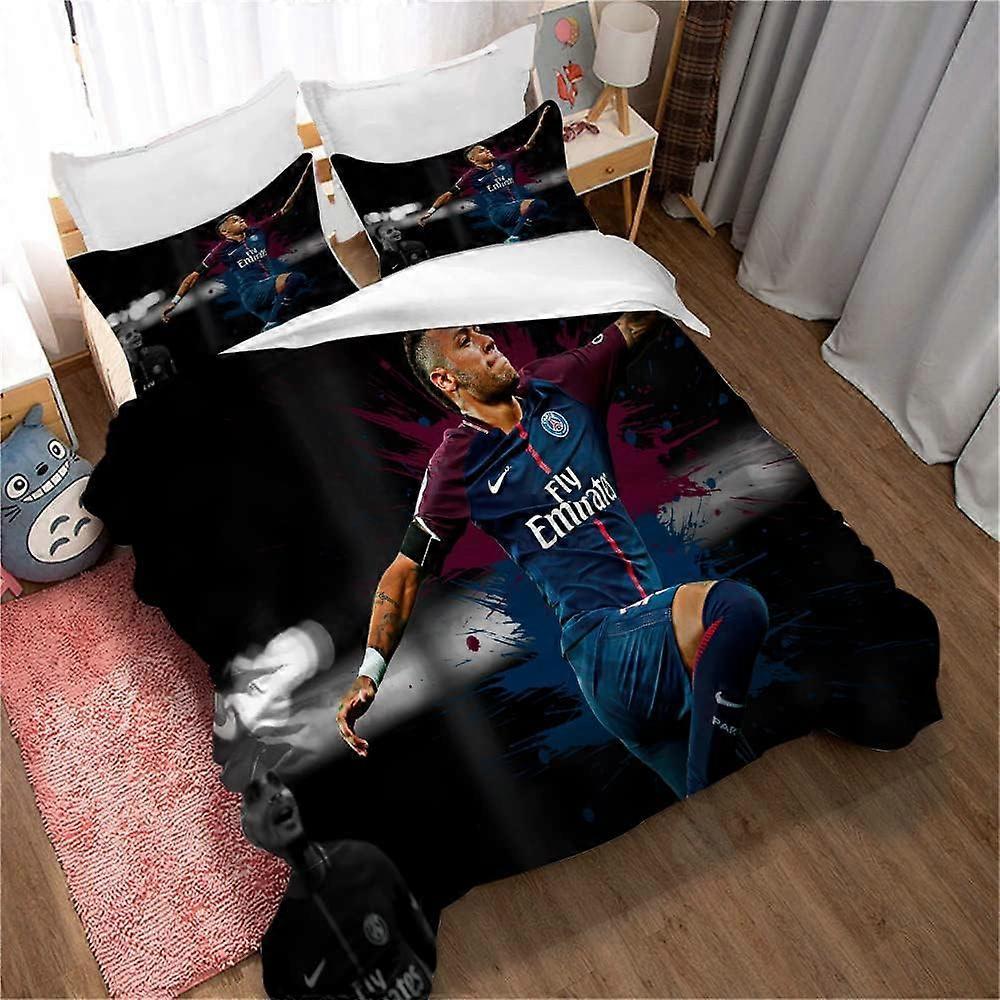 Kerota Football Neymar 3 Piece Bedding Set with 2 Pillowcases Duvet Cover with Zipper Prevent Allergies ) Single135x200cm