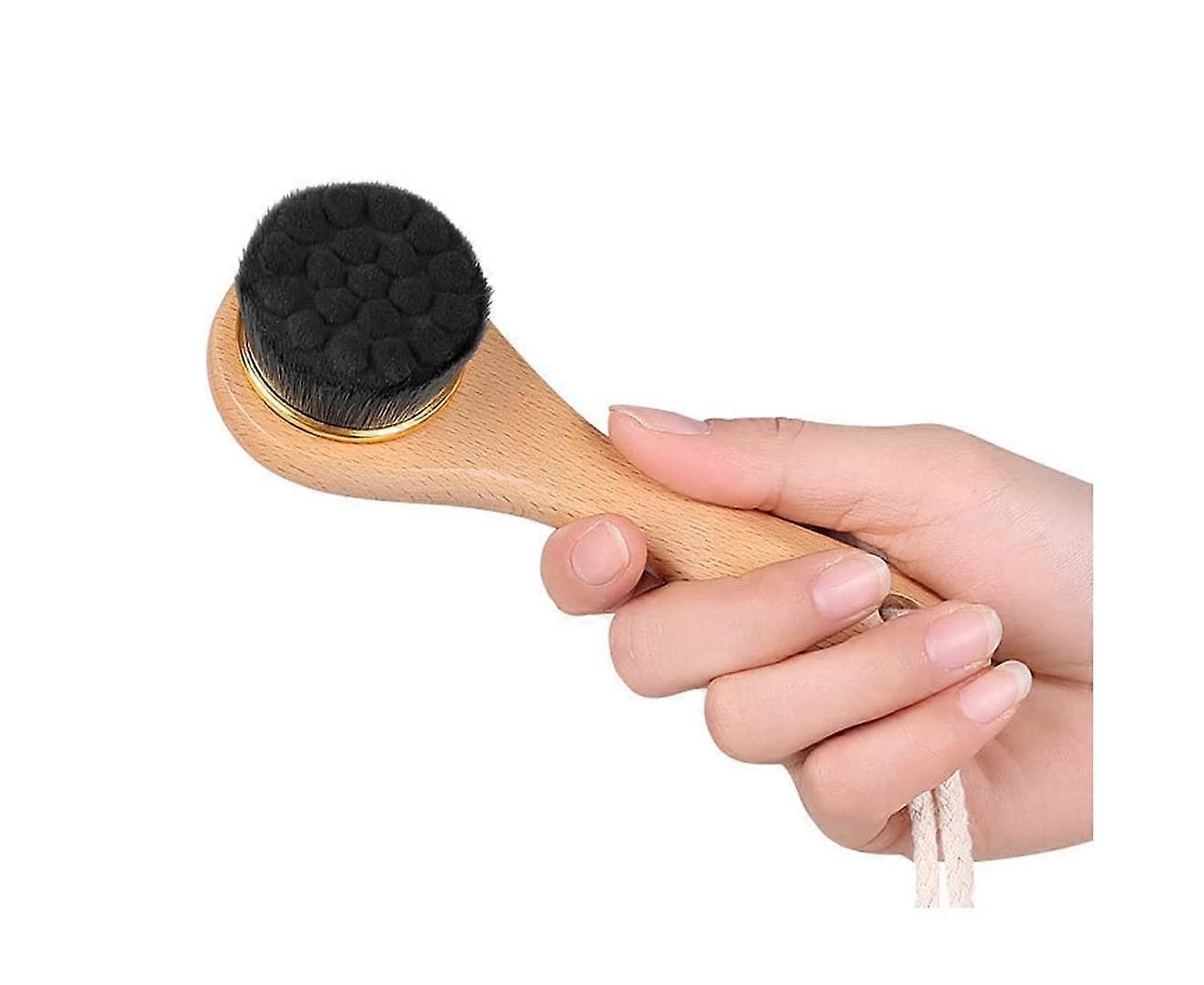 Beauty Manual Facial Cleansing Brush-Bamboo Charcoal Fiber Bristles and Wooden Handle-Skin Cleanser