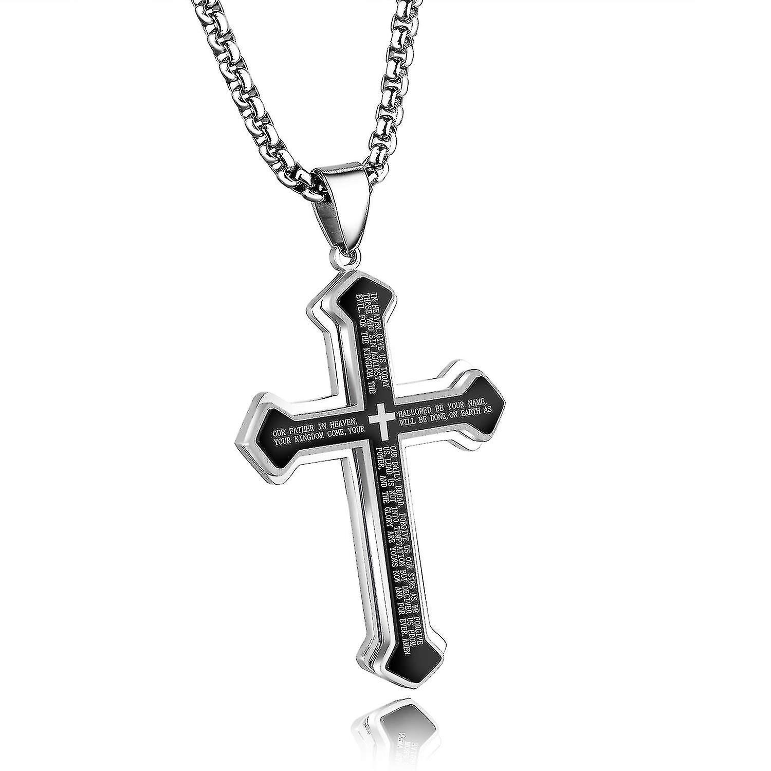 Yxuo Men's Cross Pendant Necklace Men's Chain Mens Chain Stainless Steel Necklace Cuban Chains