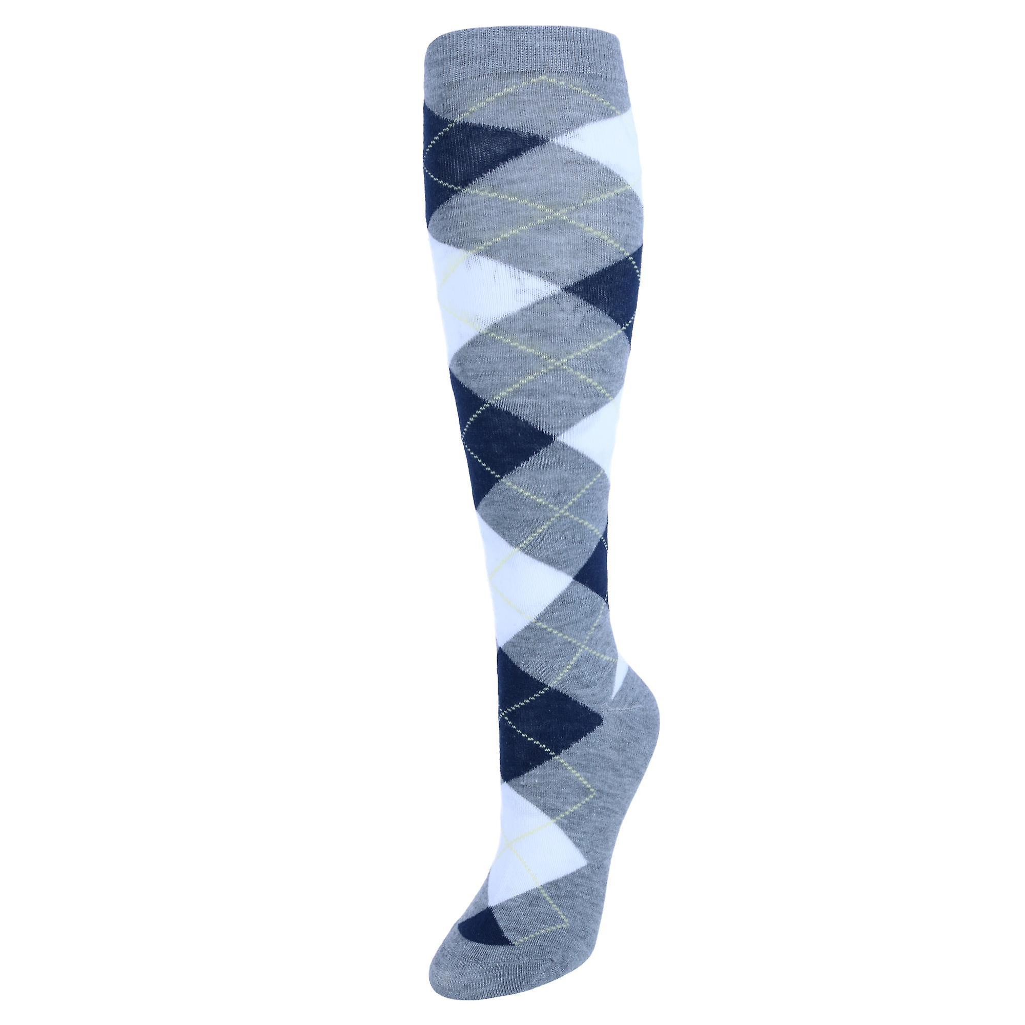 CTM_ CTM  Fun Colored Argyle Plaid Knee High Socks (1 Pair) (Women) Navy one size