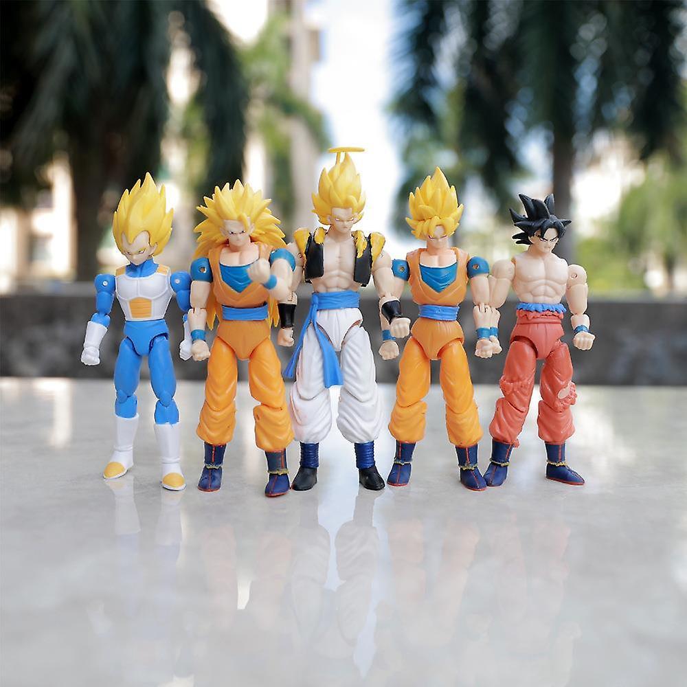 Shinestar 5pcs/set Goku Action Figure Series Anime Dragon Ball Characters Goku Toys For Collection And Gifting Yellow