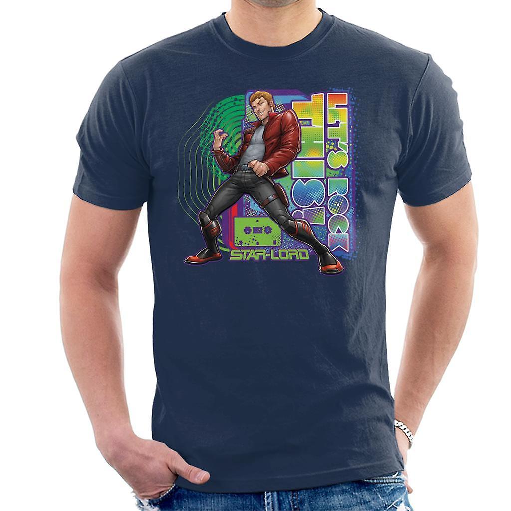 Marvel Guardians Of The Galaxy Star Lord Lets Rock This Men's T-Shirt Navy Blue Large