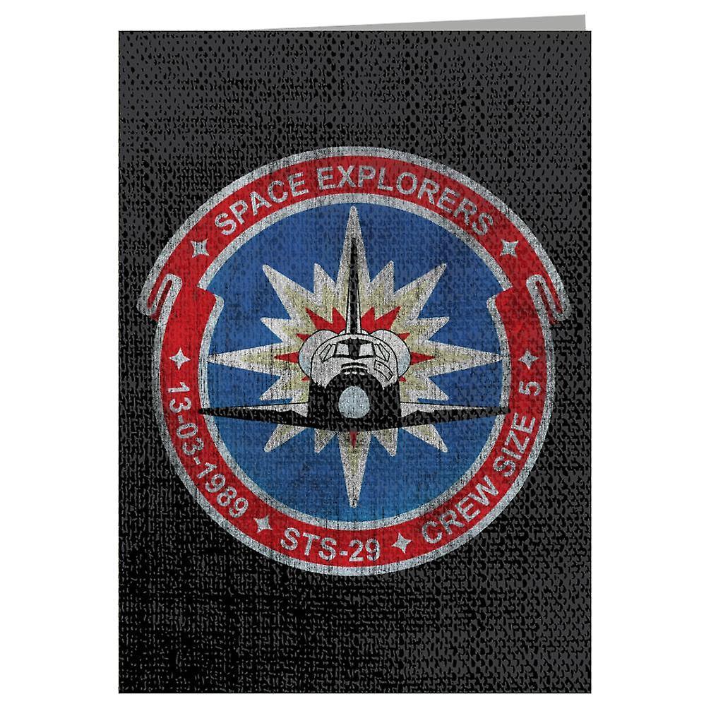 NASA STS 29 Discovery Mission Badge Distressed Greeting Card Black 14.5 x 21cm