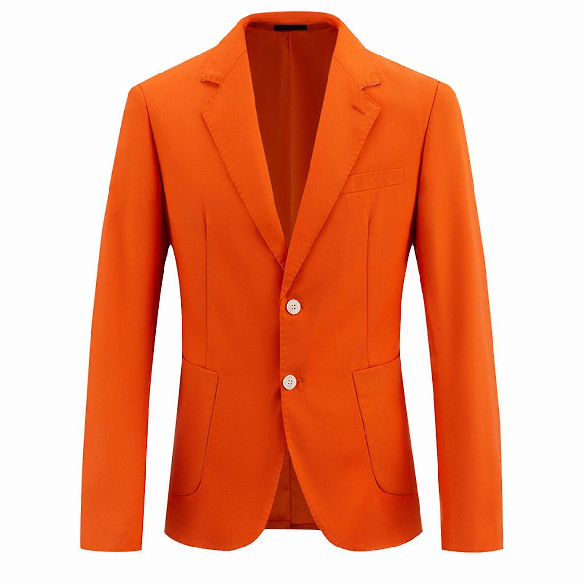 Allthemen Men's Business Casual Blazer Solid Color Notch Lapel Two Button Suit Jacket Orange