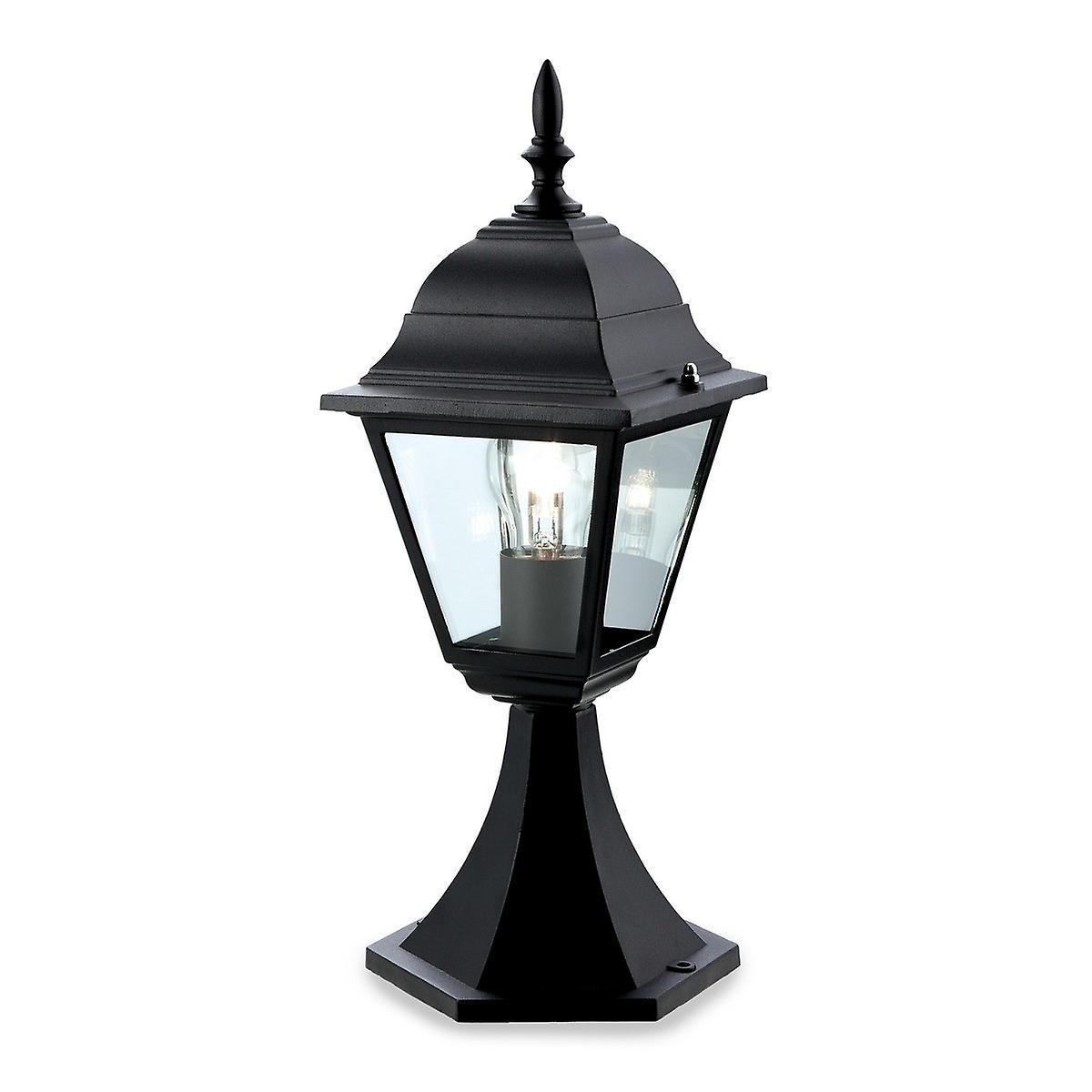 1 Light 4 Panel Lantern Pillar Black IP43 E27