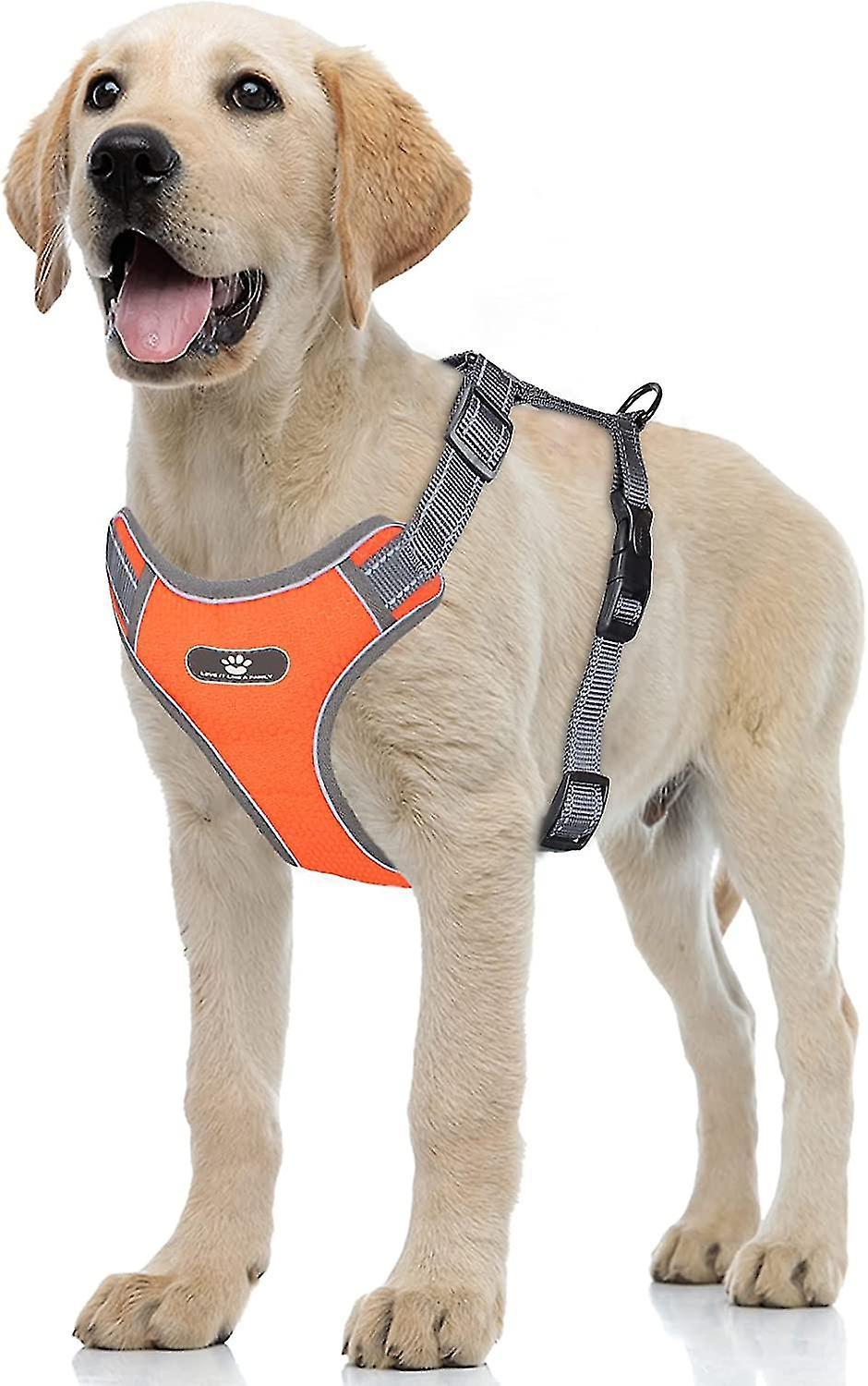 Tianzun Anti Traction Dog Harness, Reflective Adjustable Dog Vest, Soft Mesh Padded Vest For Small Medium Large Dog Orange L