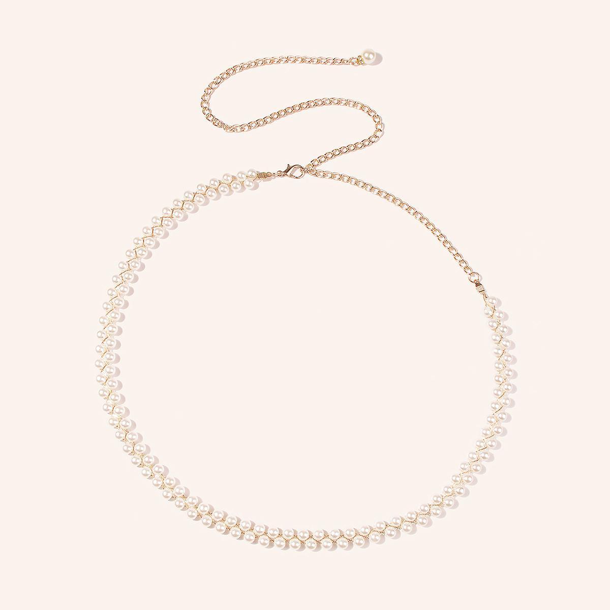 Tinksky Pearl Waist Chain Pearl Belt Women Dress Pearl Belt Decorative Pearl Chain for Girl 120x1.5cm