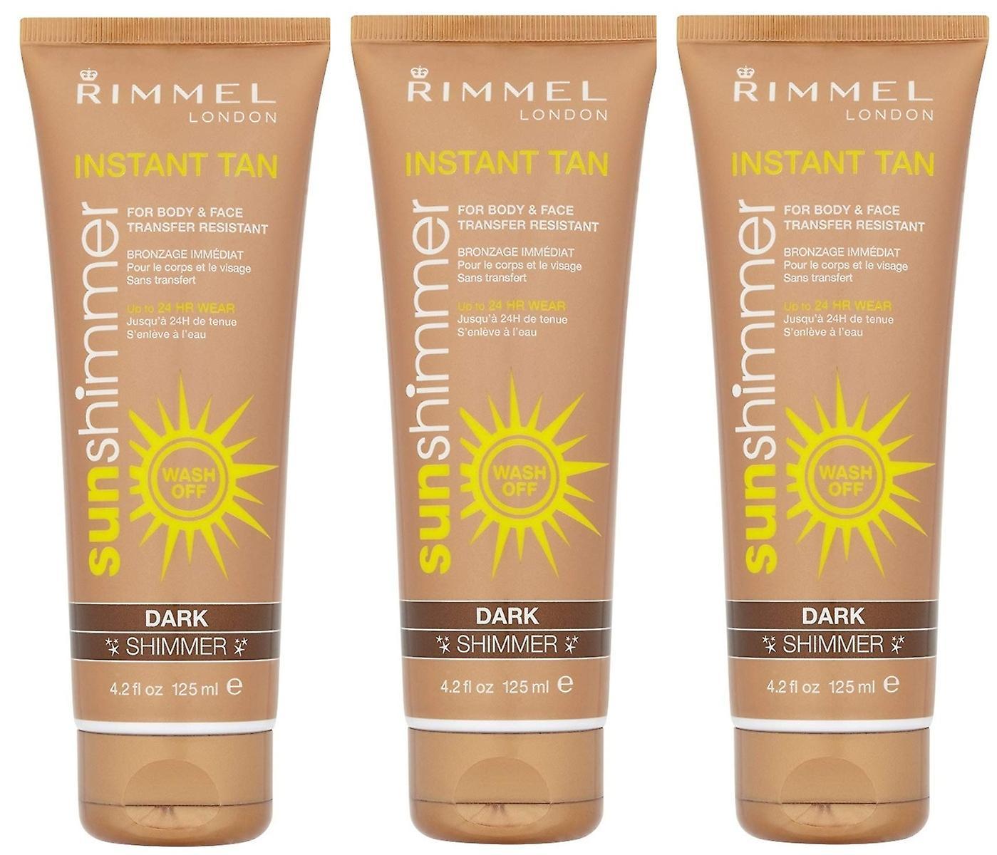 3 x Rimmel Sunshimmer Instant Tan Makeup, Dark Shimmer 125 ml