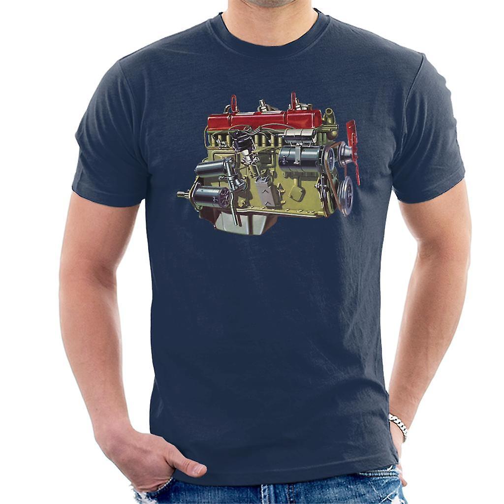 Austin Healey Side View Of Engine British Motor Heritage Men's T-Shirt Navy Blue Medium