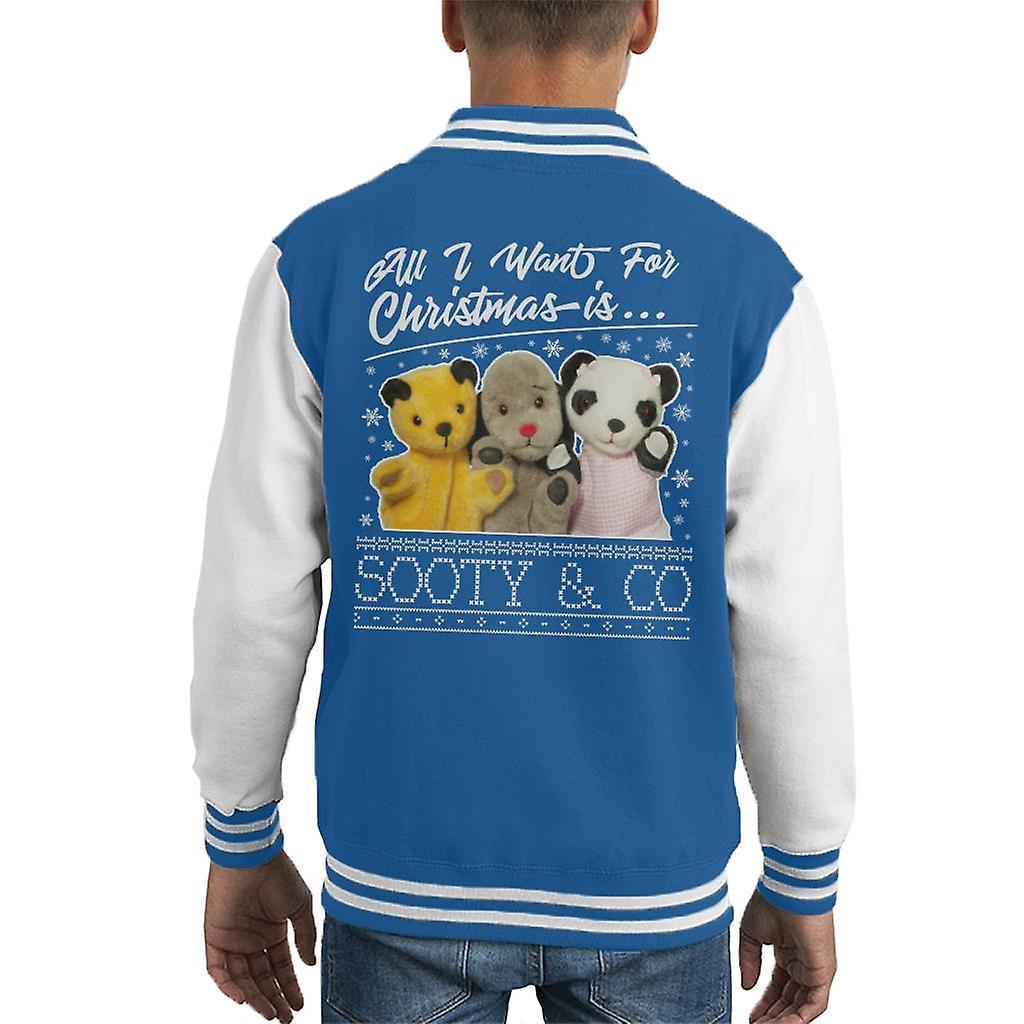 Sooty Christmas All I Want For Christmas Is Sooty And Co Kid's Varsity Jacket Royal/White Medium (7-8 yrs)