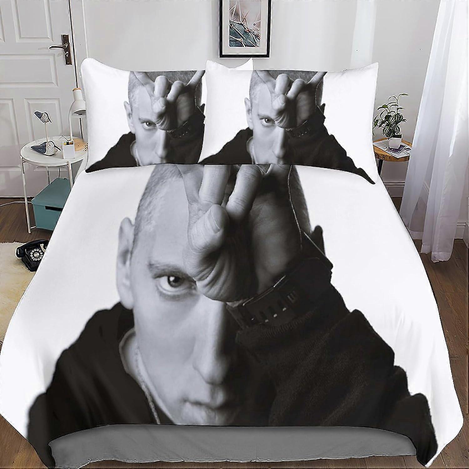 Kerota 3pcs Eminem Duvet Cover 3D Printed Pillowcase Bed Linen, Zipper Closure Microfiber Rapper Bedding Set for Adults and Kids Single135x200cm